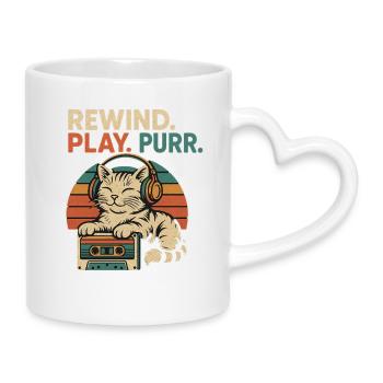 Rembobiner. Jouer. Schnurr. - Mug avec anse en forme de cœur - blanc - Droite