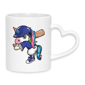 Einhorn-Softballspieler Dabbing Lustiges Sportmädchen - Tasse mit Herzhenkel - Weiß - Rechts