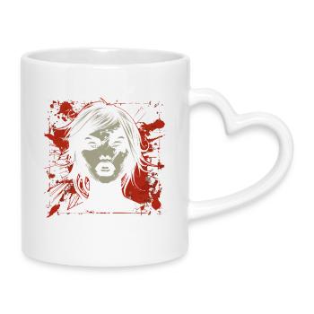 Visage féminin abstrait dans le style grunge - Mug avec anse en forme de cœur - blanc - Droite