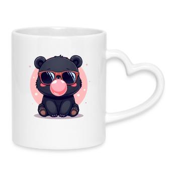 Bärenillustration mit Sonnenbrille und Bubblegum - Tasse mit Herzhenkel - Weiß - Rechts
