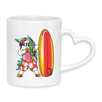 Dabbing Surfing Unicorn Rainbow Sunglasses Beach - Mug with Heart-Shaped Handle - white - Right