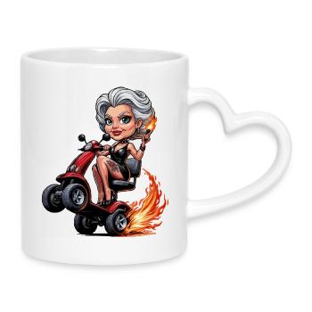 Mamie sur le scooter de mobilité Flames - Mug avec anse en forme de cœur - blanc - Droite