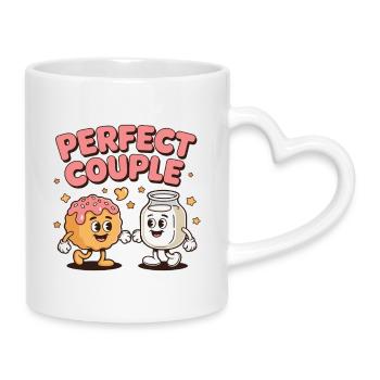 Art amusant du couple parfait au donut et au lait - Mug avec anse en forme de cœur - blanc - Droite