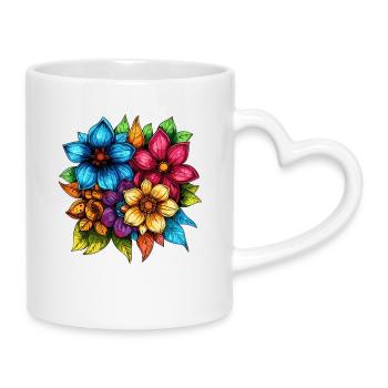 Colorful bouquet of flowers on black - Mug with Heart-Shaped Handle - white - Right