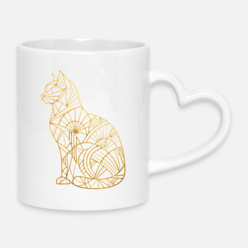 Art Deco Golden Cat - Mug with Heart-Shaped Handle - white
