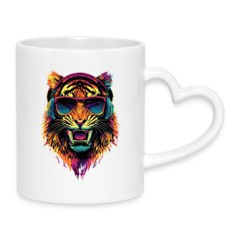 Säbelzahntiger Smilodon Raubkatze Säbelzahn Tiger - Tasse mit Herzhenkel - Weiß - Rechts