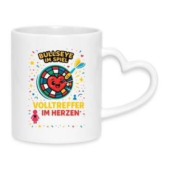 darts liebe frau, bullseye geschenk - Tasse mit Herzhenkel - Weiß - Rechts