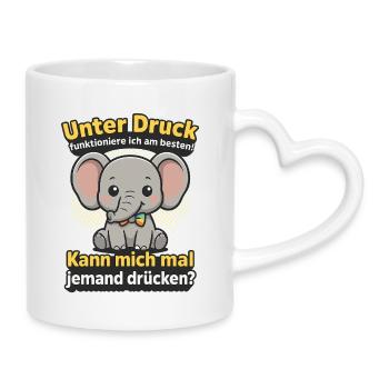 unter druck elefant, knuddel mich spruch - Tasse mit Herzhenkel - Weiß - Rechts