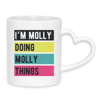 Ich bin Molly, die Molly-Dinge in Retro-Farben macht - Tasse mit Herzhenkel - Weiß - Rechts