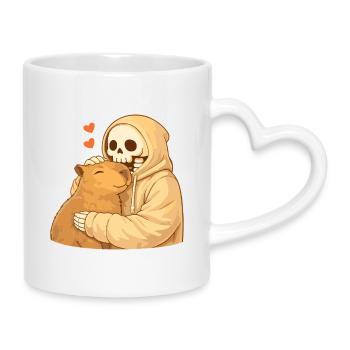 Cozy Skeleton with Capybara – Security - Mug with Heart-Shaped Handle - white - Right