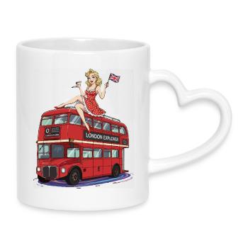 Pin-up sur le bus londonien rouge - Mug avec anse en forme de cœur - blanc - Droite