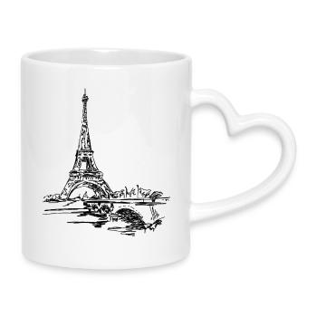Pariser Skyline: Skizzenhafter Eiffel Turm - Tasse mit Herzhenkel - Weiß - Rechts