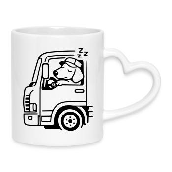 truck truck driver long-distance driver dog sleeping - Mug with Heart-Shaped Handle - white - Right