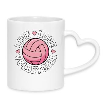 Live Love Volleyball - Pink Love Design - Mug with Heart-Shaped Handle - white - Right