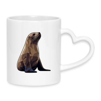Seal Animal Sea Lion - Mug with Heart-Shaped Handle - white - Right