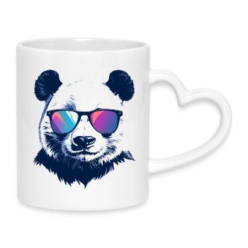 cooler Panda mit Neon Sonnenbrille Porträt Motiv - Tasse mit Herzhenkel - Weiß - Rechts