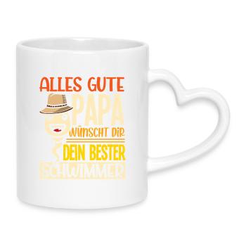 Alles Gute Papa wünscht dir dein bester Schwimmer - Tasse mit Herzhenkel - Weiß - Rechts