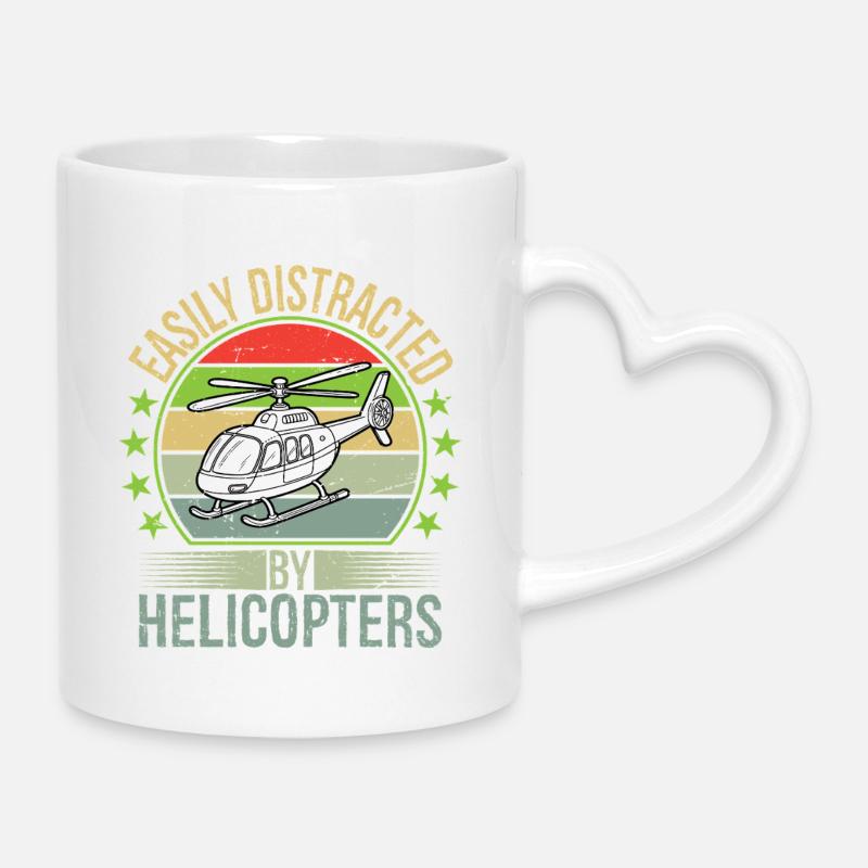 Easily Distracted By Helicopters - Mug with Heart-Shaped Handle - white