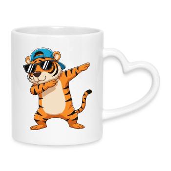 Cool Dabbing Tiger Sonnenbrille Cartoon-Kunst - Tasse mit Herzhenkel - Weiß - Rechts
