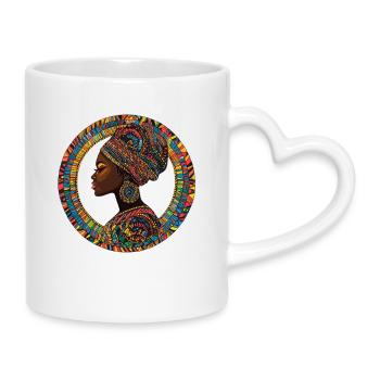 Afrikanische Farb-Silhouette im Kreis - Tasse mit Herzhenkel - Weiß - Rechts