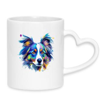 Australian Shepherd Aussie Colourful Dog Portrait - Mug with Heart-Shaped Handle - white - Right
