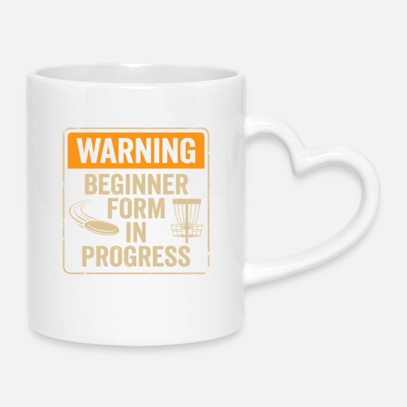 Avertissement Formulaire débutant – Panneau d’avertissement pour le disc golf - Mug avec anse en forme de cœur - blanc