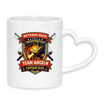 Team Angeln: Captain Biss Wettkampfmodus - Tasse mit Herzhenkel - Weiß - Rechts