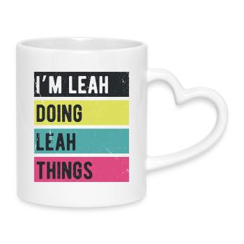 Ich bin Leah und mache Leah Things Retro Farben - Tasse mit Herzhenkel - Weiß - Rechts