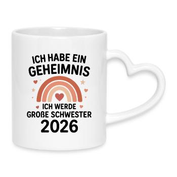 Geheimnis: Große Schwester 2026 - Tasse mit Herzhenkel - Weiß - Rechts