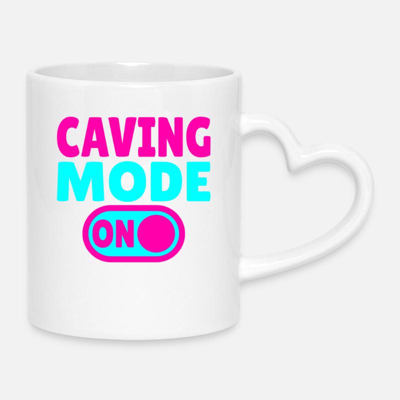 Caving Mode ON – Höhlenabenteuer im Dunkeln - Tasse mit Herzhenkel - Weiß