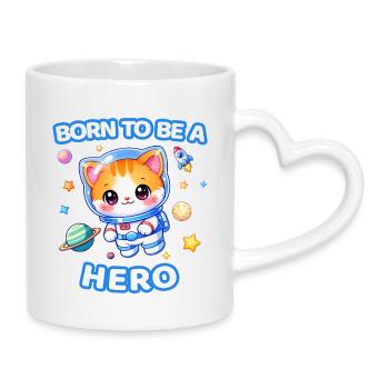 Born to Be a Hero Astronaut Kitten - Male - Mug with Heart-Shaped Handle - white - Right
