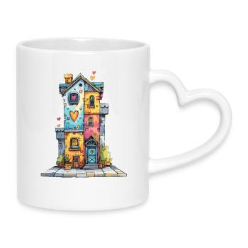 Maison du Cœur en aquarelle - Mug avec anse en forme de cœur - blanc - Droite