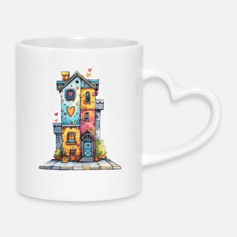 Heart House in Watercolors - Mug with Heart-Shaped Handle - white