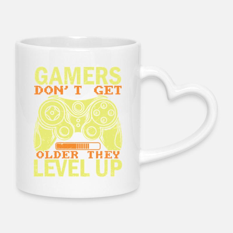 gamers don't get older they level up - Mug with Heart-Shaped Handle - white