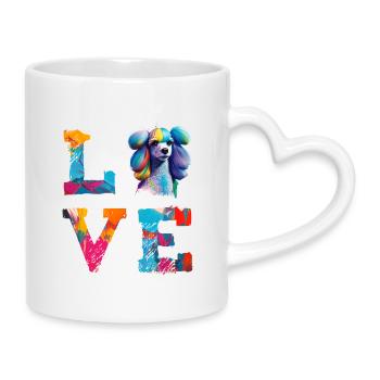 Farbenfrohes Pudel-Pop-Art-Liebes-Hundeliebhaber-Design - Tasse mit Herzhenkel - Weiß - Rechts