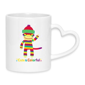 Bunter Streifen-Affe: Cute & Colorful Design - Tasse mit Herzhenkel - Weiß - Rechts