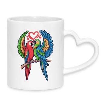 Love parrot duo in tropical style - Mug with Heart-Shaped Handle - white - Right