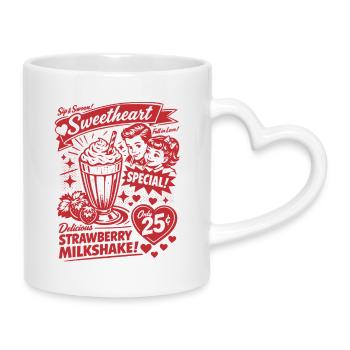 Erdbeer Milchshake 50er Jahre Retro Design - Tasse mit Herzhenkel - Weiß - Rechts