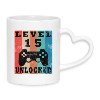 Level 15 Freigeschaltet Retro Controller - Tasse mit Herzhenkel - Weiß - Rechts