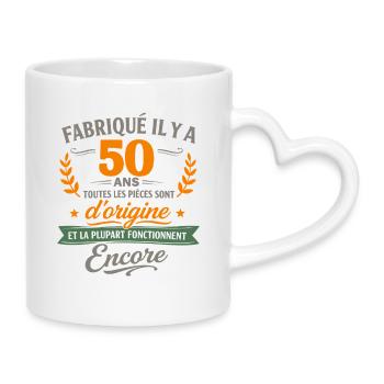 Vor 50 Jahren hergestellt, alle Originalteile - Tasse mit Herzhenkel - Weiß - Rechts