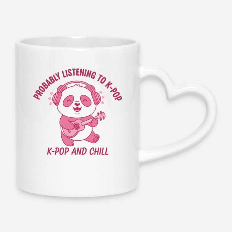 Probabilmente ascoltando K-Pop e Chill Panda - Tazza con manico a forma di cuore - bianco