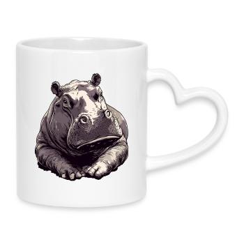 Hippo Charme Zeichnung - Tasse mit Herzhenkel - Weiß - Rechts