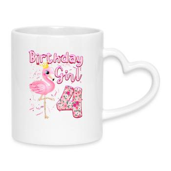 Filles de 4e anniversaire Flamingo Flamant Rose 4 ans - Mug avec anse en forme de cœur - blanc - Droite