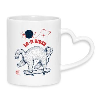 Lo-Fi Rider Cat - Mug with Heart-Shaped Handle - white - Right