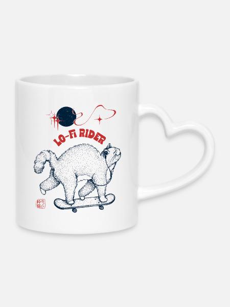 Lo-Fi Rider Katze - Tasse mit Herzhenkel - Weiß
