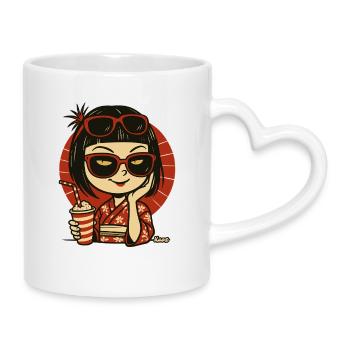 Kawaii Kimono Sonnenbrille Charm Mädchen im Urlaub - Tasse mit Herzhenkel - Weiß - Rechts