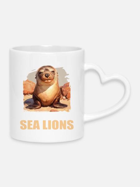 Seelöwen Seelöwe - Tasse mit Herzhenkel - Weiß