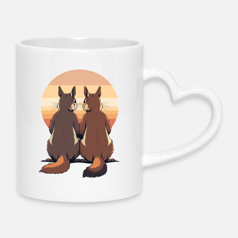 Deux lapins au coucher du soleil - Mug avec anse en forme de cœur - blanc