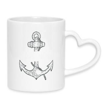 Moinsen Anker Design – Maritime Vintage Look - Mug with Heart-Shaped Handle - white - Right