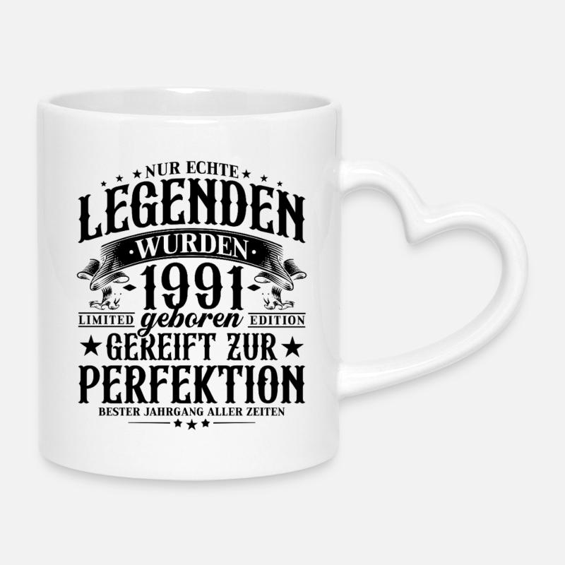Regalo di compleanno vintage Born Legends 1991 - Tazza con manico a forma di cuore - bianco